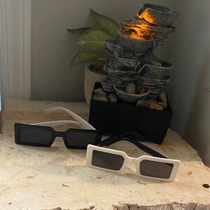 Private Label Black and Cream Rectangular Sunglasses 80’s & 90’s retro look.